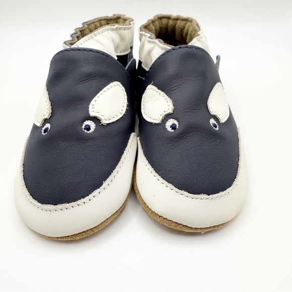 Robeez Leather Willie Navy Baby Boy Anti-Slip Soft Sole Whale Hello shoes New - Picture 3 of 8